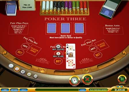 Poker Three Casino Game